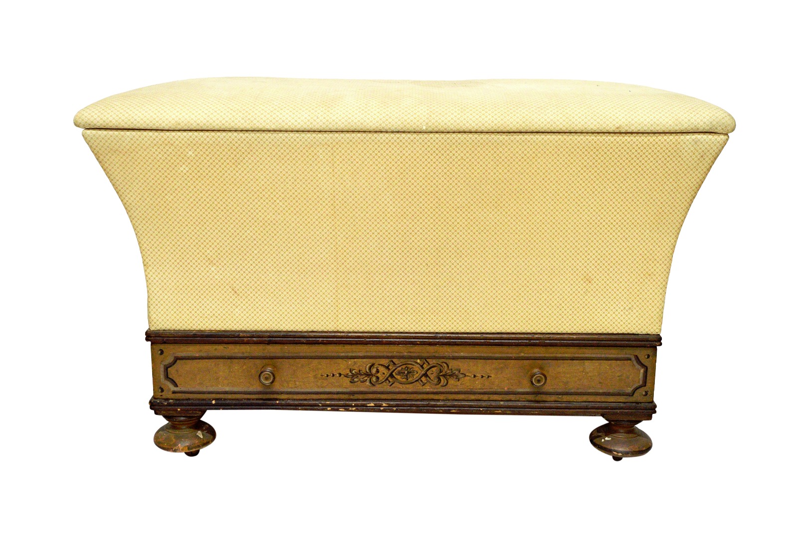 Appraisal: A Victorian lozenge shaped lift top Ottoman on painted single