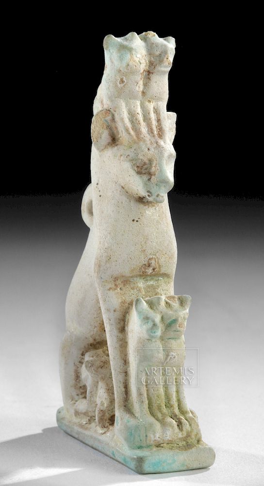 Appraisal: Rare Egyptian Faience Cat w Kittens - ex-Sotheby's Ancient Egypt