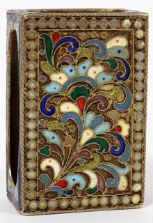 Appraisal: RUSSIAN SILVER CLOISONNE ENAMEL MATCHBOX COVER RUSSIAN SILVER CLOISONNE ENAMEL