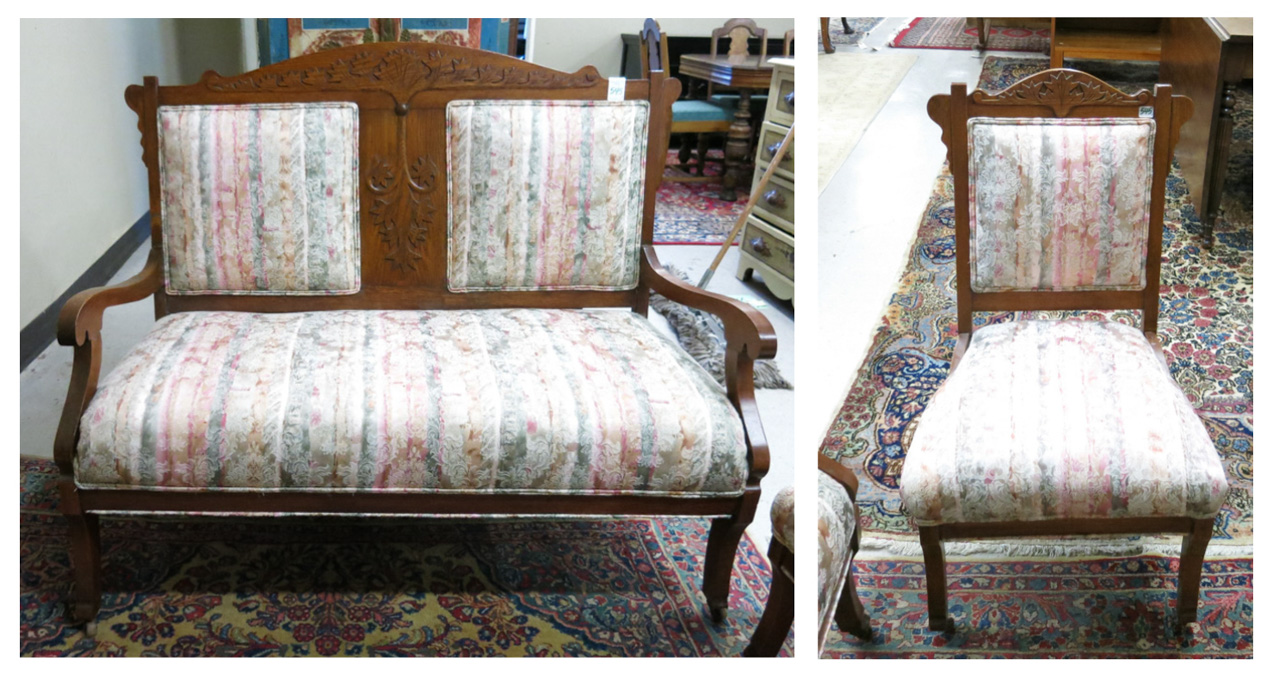 Appraisal: LATE VICTORIAN OAK SETTEE AND CHAIR SET American c two