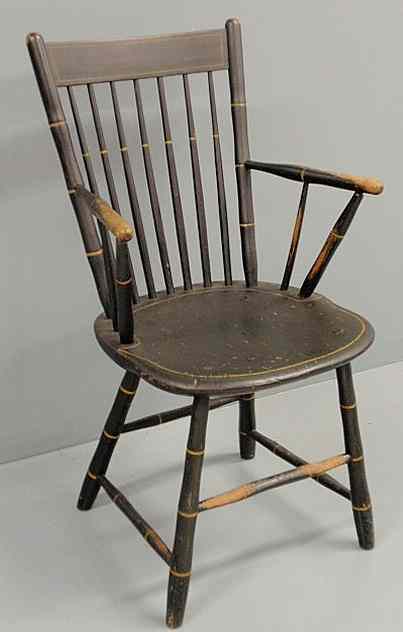 Appraisal: Bamboo turned Windsor armchair th c in black green paint