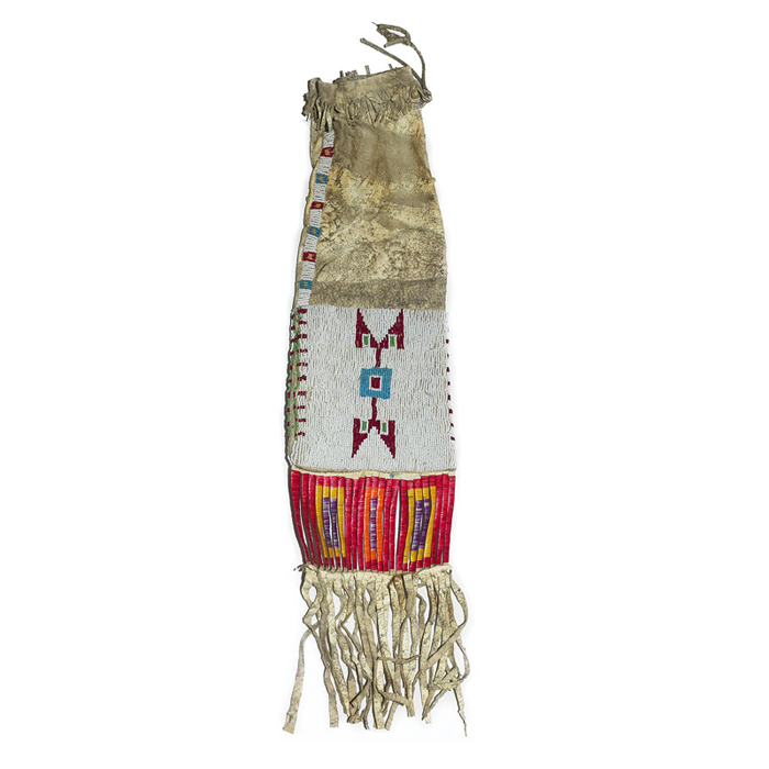 Appraisal: Sioux pipe bag sinew sewn colorful beaded designs on brain-tanned