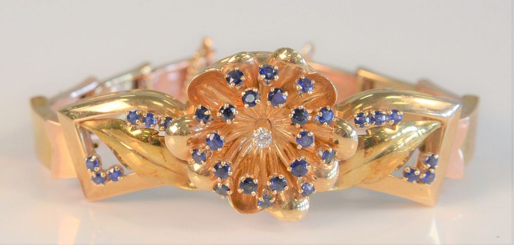 Appraisal: Karat Gold Bracelet having three dimensional flower with blue sapphires