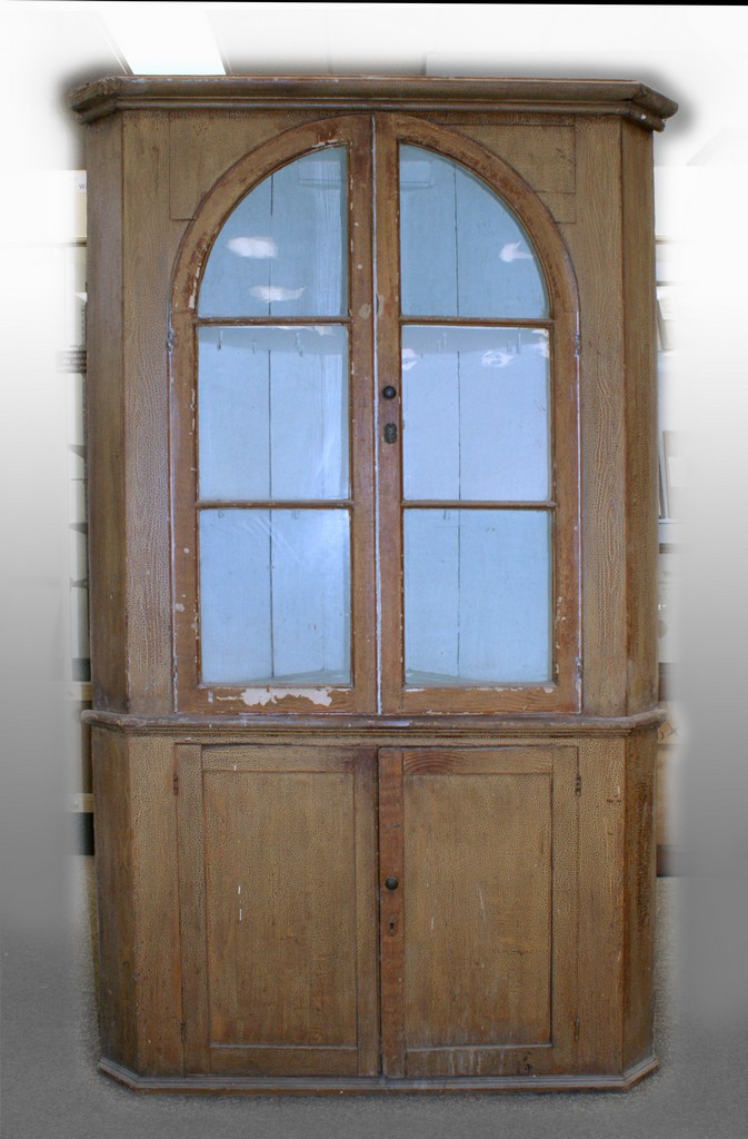 Appraisal: part softwood corner cupboard upper section with arched glazed panel