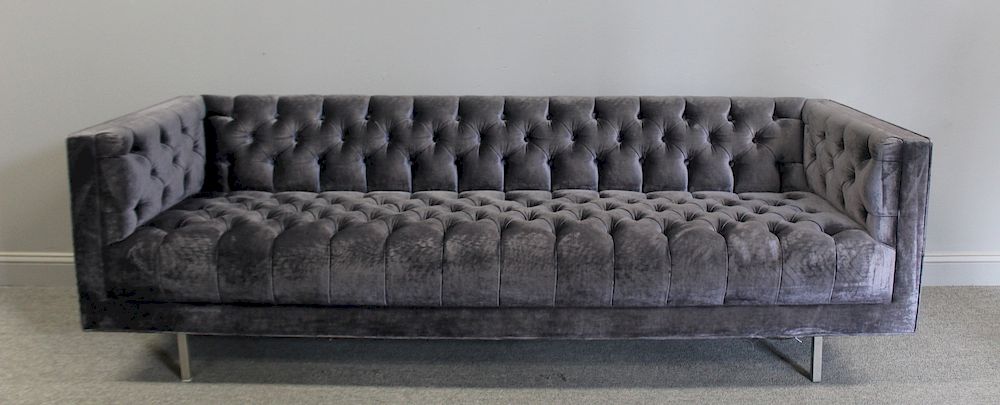 Appraisal: MIDCENTURY Blue Velvet Tufted Upholstered Sofa From a New Jersey