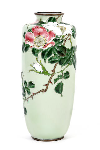 Appraisal: A Japanese 'Moriage' style cloisonne vase Of cylindrical form with