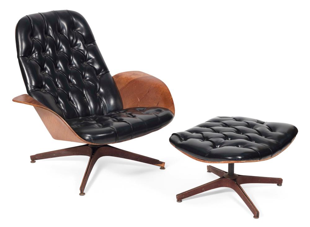 Appraisal: EAMES-STYLE SWIVEL LOUNGE CHAIR AND OTTOMAN MID- TH CENTURY CHAIR