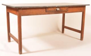 Appraisal: th Century Zinc Top Harvest Table Single drawer with beaded