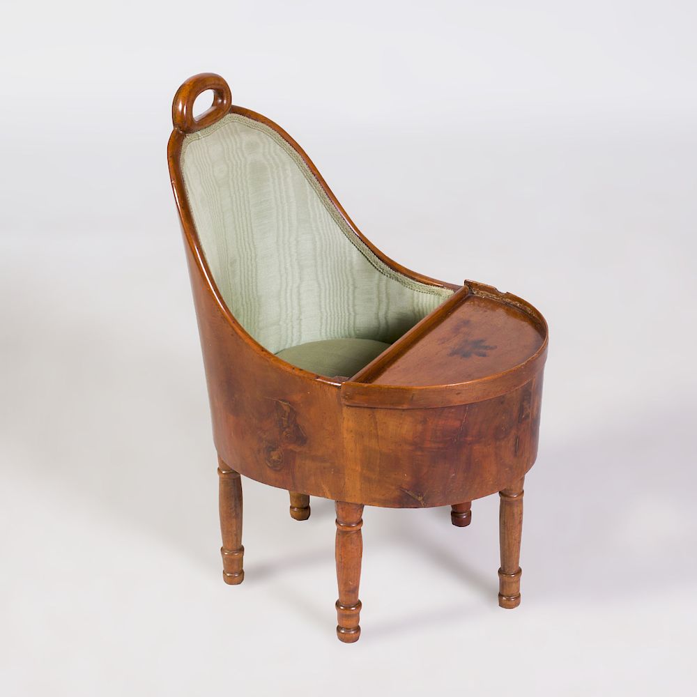 Appraisal: French Provincial Mahogany Child's High Chair Upholstered in green silk