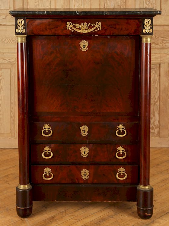 Appraisal: FRENCH EMPIRE MAHOGANY MARBLE TOP ABATTANT C A French Empire