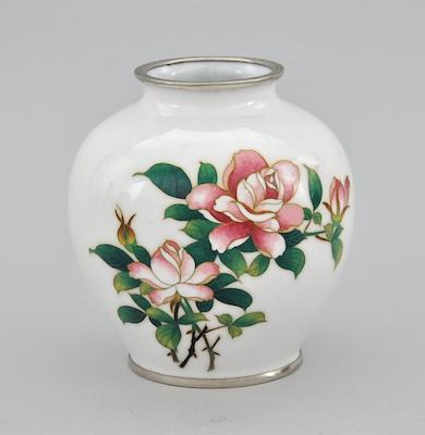 Appraisal: A Sato Japanese Cloisonne Vase Rare white ground with pink