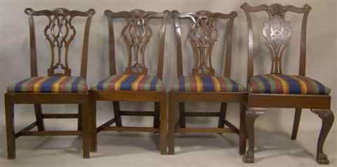 Appraisal: FOUR CHIPPENDALE STYLE MAHOGANY SIDE CHAIRS comprising a set of