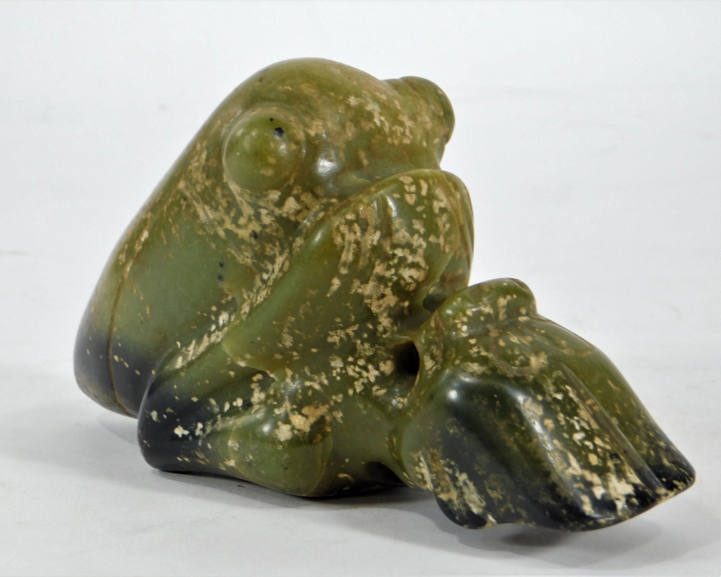 Appraisal: CHINESE ARCHAIC STYLE CARVED SHOUSHAN STONE FROG China th CenturyCarved