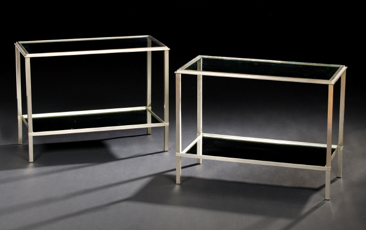 Appraisal: Pair of Art Moderne Brushed Steel and Glass End Tables