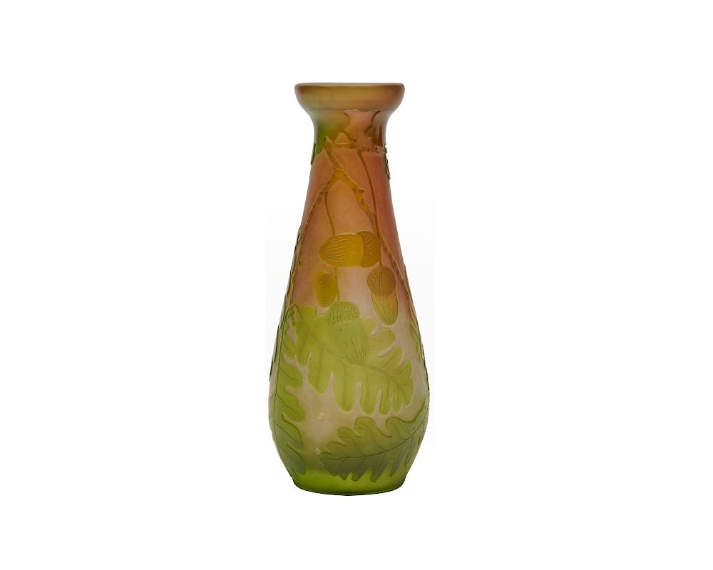 Appraisal: GALLE Cameo Glass Acorn and Oak Leaf Vase GALLE Cameo