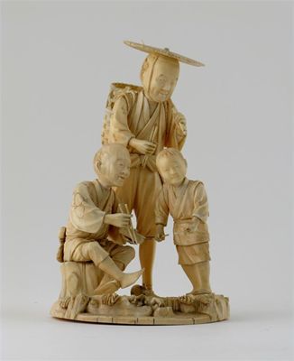 Appraisal: A Japanese ivory okimono of two peasant workers and a