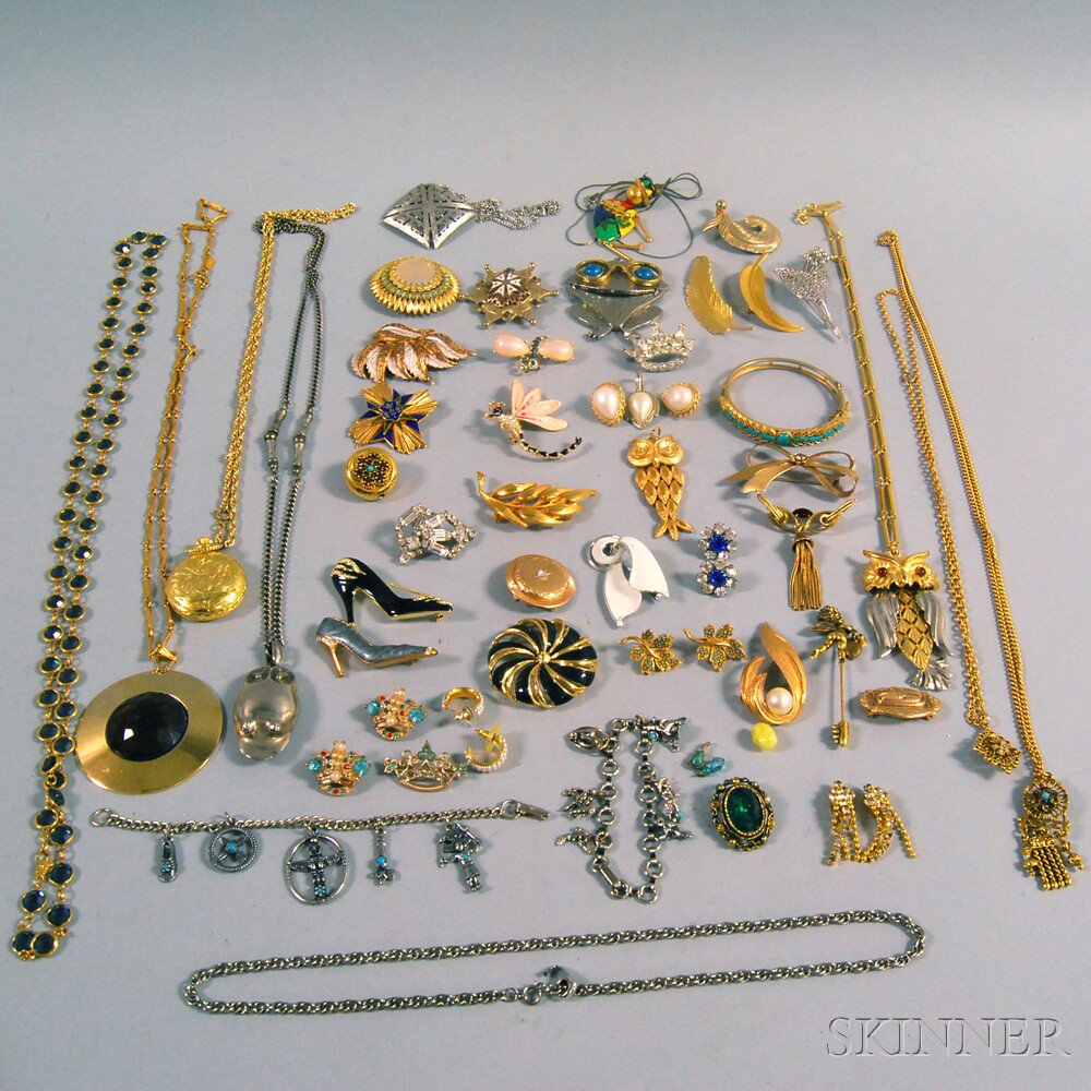 Appraisal: Group of Assorted Unsigned Costume Jewelry including gold-tone feather brooches