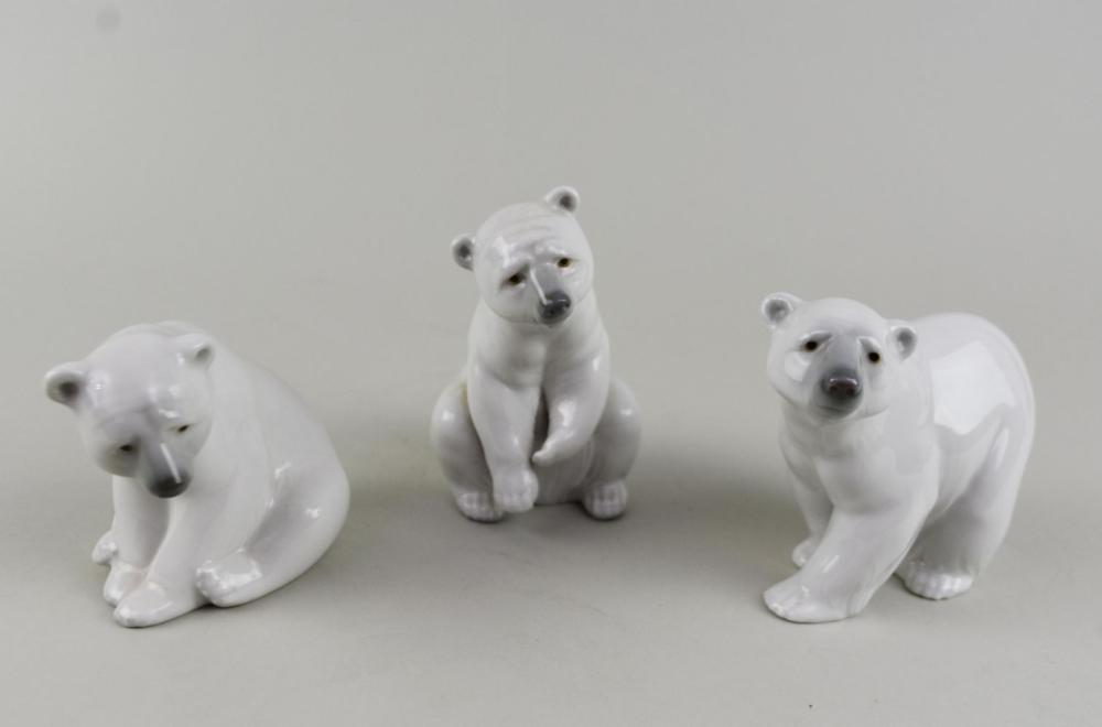 Appraisal: THREE LLADRO PORCELAIN POLAR BEARSEach marked The three in differing