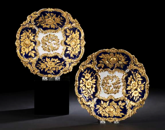 Appraisal: Pair of Meissen Richly Gilt Cobalt Blue Porcelain Fruit Bowls