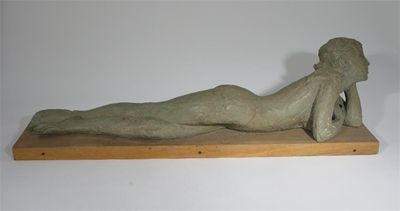 Appraisal: A painted plaster maquette of a woman on rectangular wood