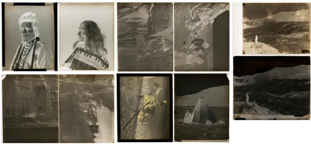 Appraisal: TEN PHOTOGRAPHIC GLASS NEGATIVES Native Americans and dwellings approximately x