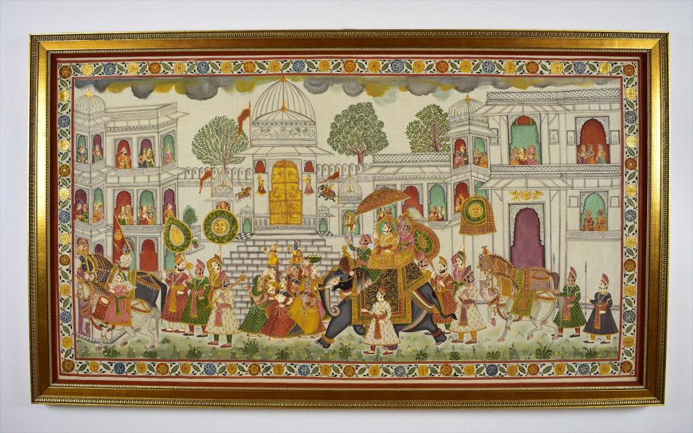 Appraisal: INDIAN BATIK PAINTING th Century Depicting a royal procession with