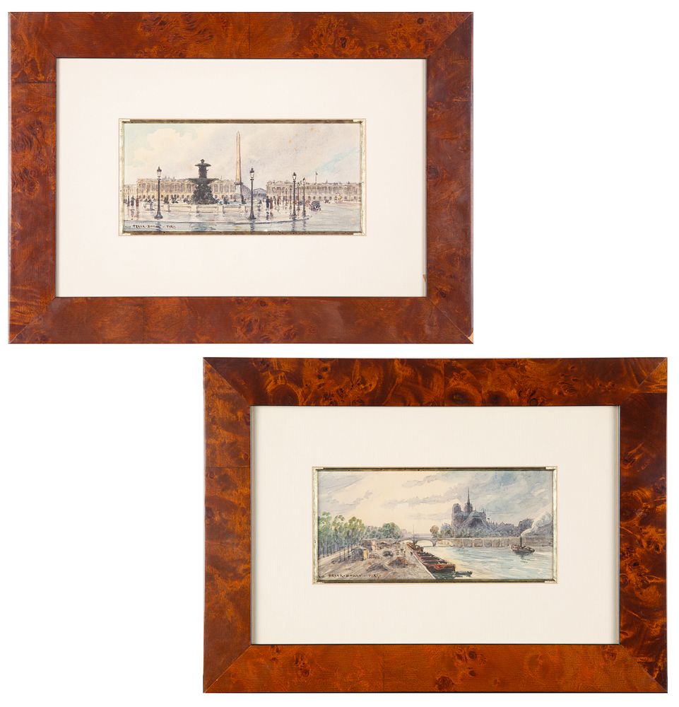 Appraisal: A PAIR OF WATERCOLOR DRAWINGS DEPICTING PARIS BY FRANK MYERS