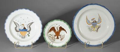 Appraisal: Three pearlware eagle plates one with green scalloped feather edge