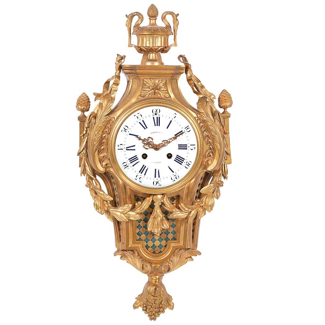 Appraisal: Louis XVI Style Gilt-Bronze Cartel Clock Of lyre form with