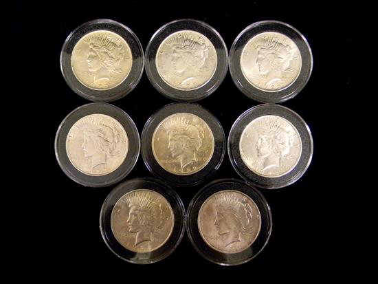 Appraisal: COINS eight mixed date Peace dollars all uncertified average grade