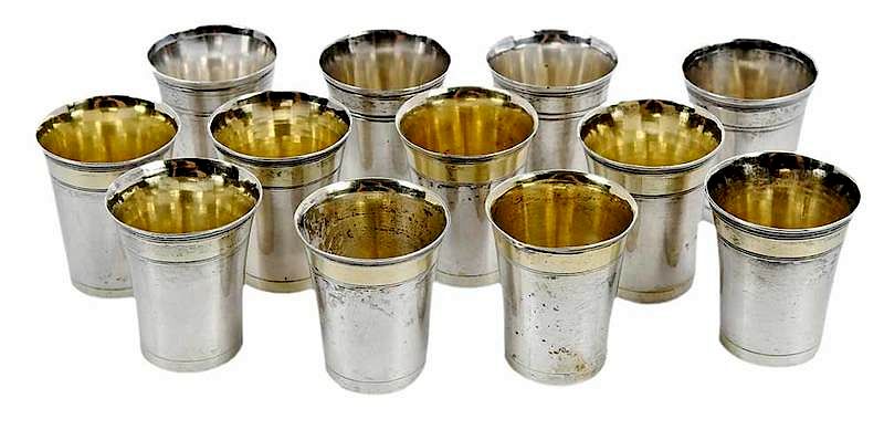 Appraisal: Set of Continental Silver Vodka Cups th century several with