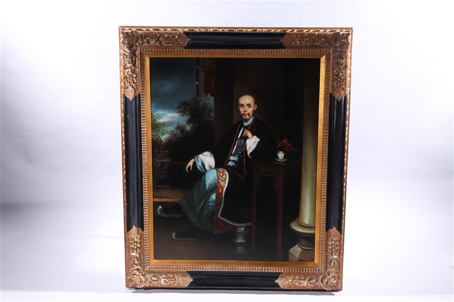 Appraisal: Oil on canvas painting portrait of a seated gentleman signed