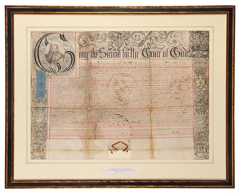 Appraisal: A George II Charleston South Carolina Grant dated grant from