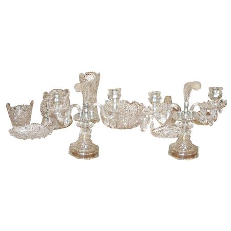 Appraisal: Pair of George III Style Cut Glass Two-Light Candelabra Together