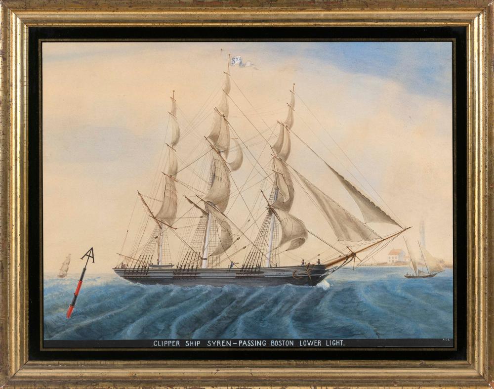 Appraisal: AMERICAN SCHOOL TH CENTURY CLIPPER SHIP SYREN - PASSING BOSTON