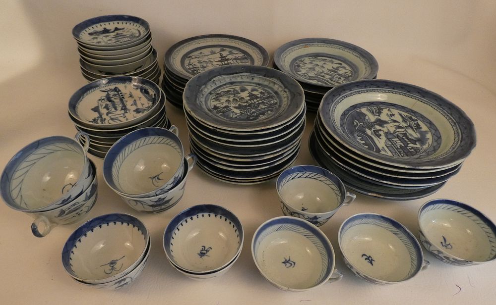 Appraisal: CHINESE CANTON PLATES CUPS Large group of th century Chinese