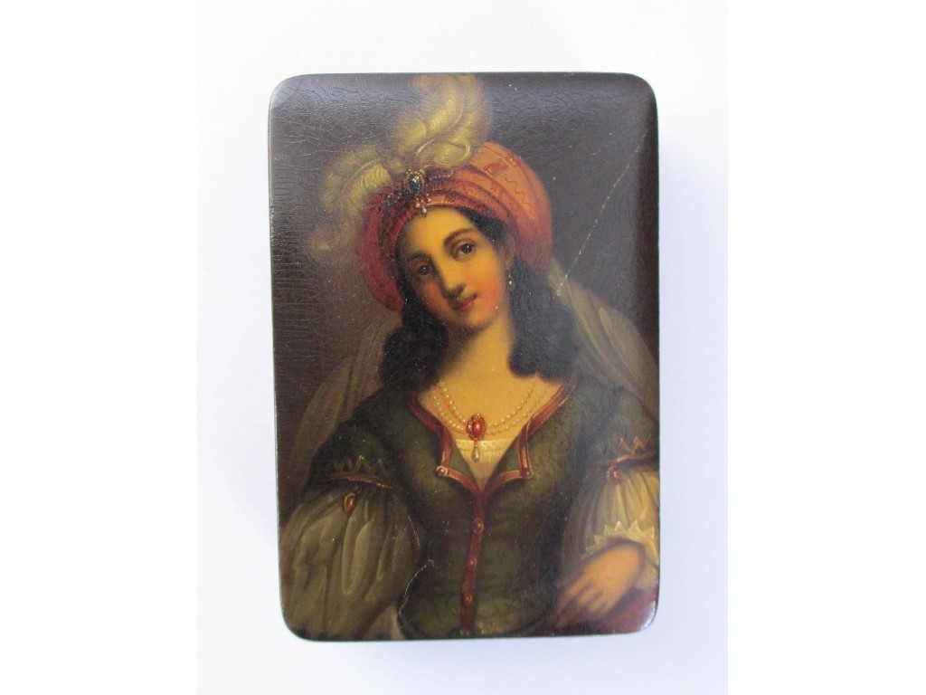 Appraisal: A German painted snuff box the cover with a Rezia