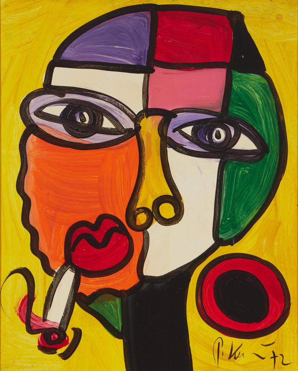 Appraisal: Peter Keil b German Abstract Portrait with Cigarette Oil on