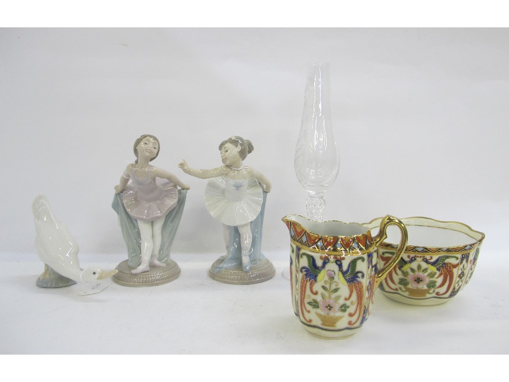 Appraisal: Two Nao ballerinas and a goose Stuart crystal vase Noritake