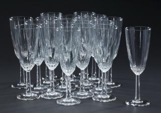 Appraisal: Set of etched crystal champagne flutes Set of seventeen etched