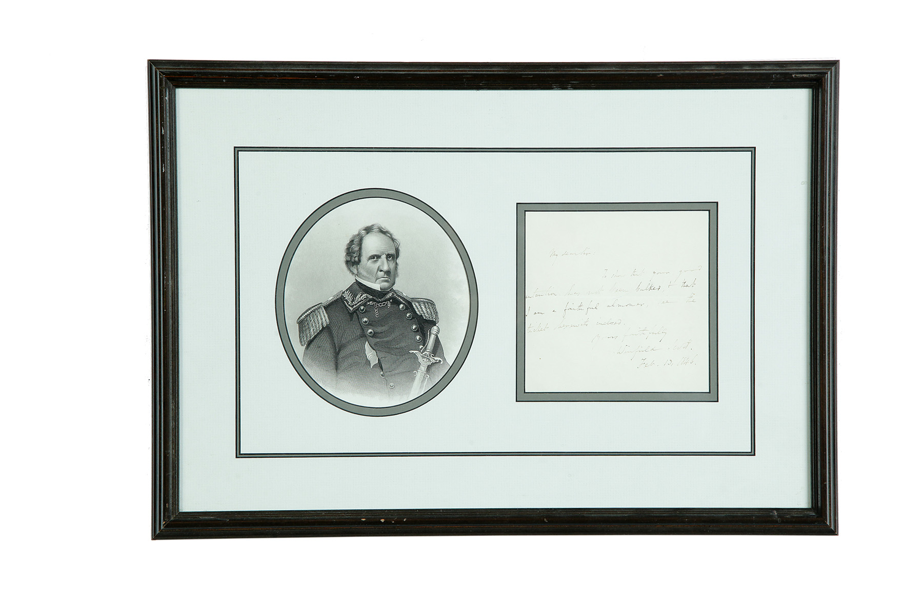 Appraisal: AUTOGRAPHED NOTE SIGNED BY GENERAL WINFIELD SCOTT Dated February regarding