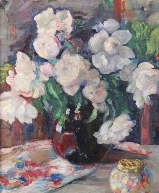 Appraisal: AMERICAN SCHOOL th century FLORAL STILL LIFE oil canvas -