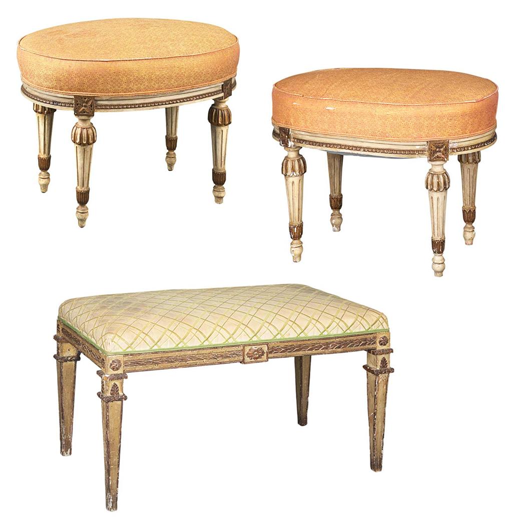 Appraisal: Group of Three Louis XV Style Painted Stools Height of