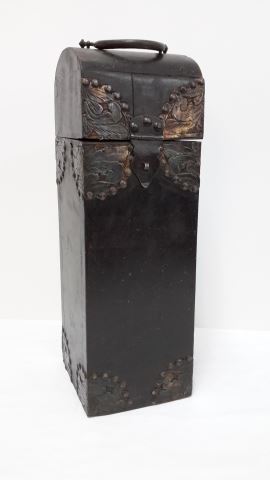 Appraisal: Wood and Iron Home Decor Tall Handled Box Thick solid