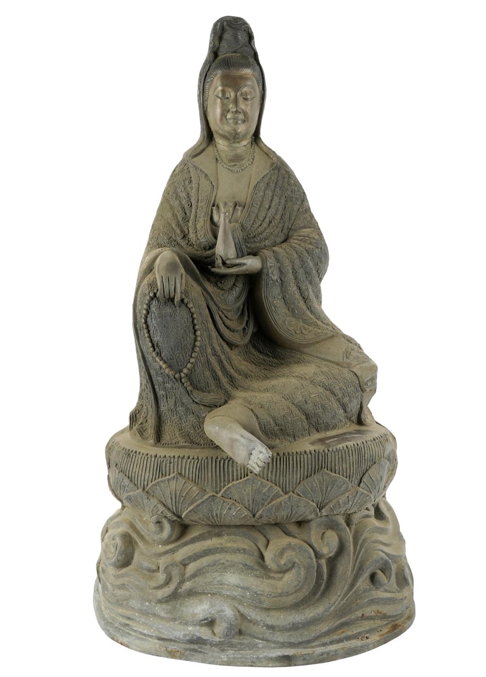 Appraisal: BRONZE SEATED QUAN YIN FIGUREunsigned inches wide inches deep inches