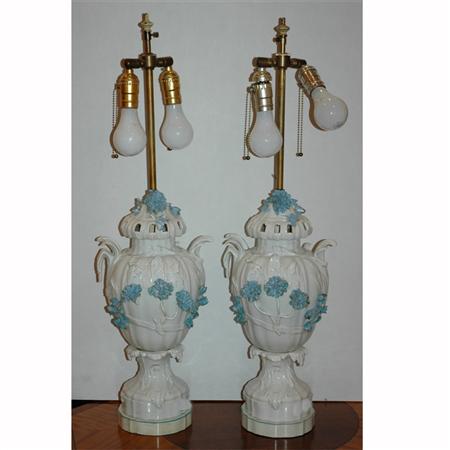 Appraisal: Pair of Porcelain Urn-Form Lamps Estimate -