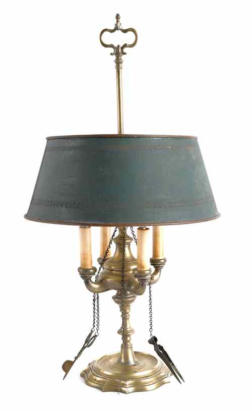 Appraisal: French brass four-arm bouillotte lamp th c fitted with electric