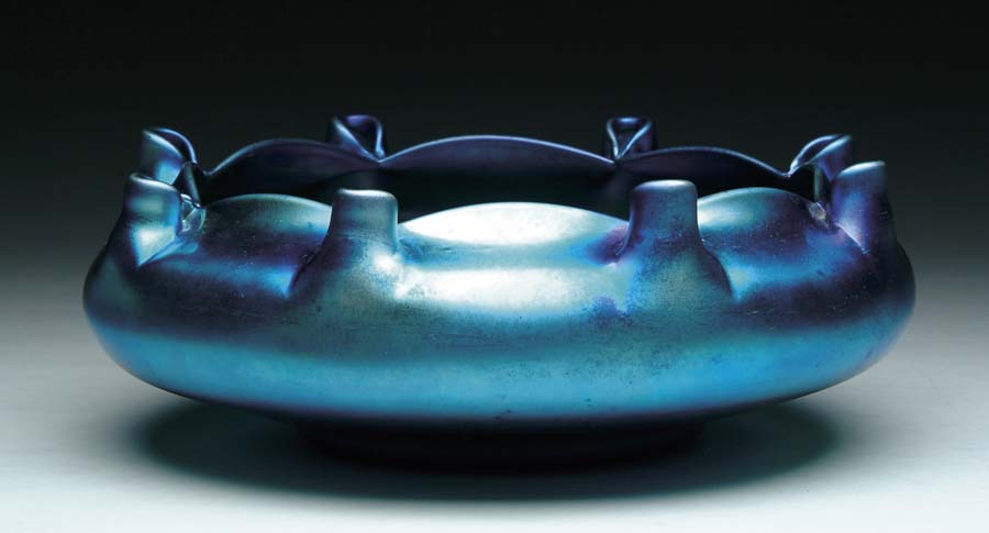 Appraisal: STEUBEN BLUE AURENE BOWL Large Steuben bowl has bright blue