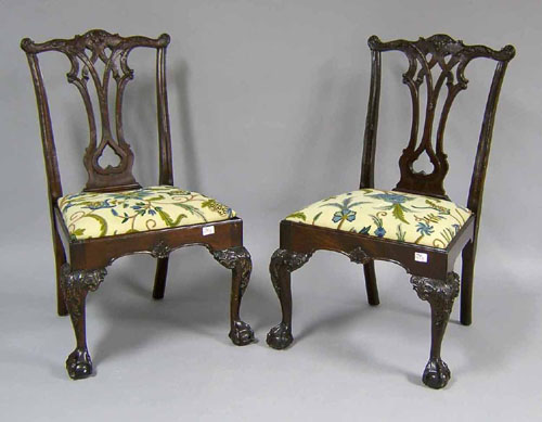 Appraisal: Pair of Stickley Chippendale style side chairs