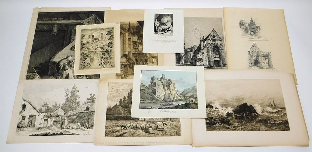 Appraisal: PC Early Landscape Genre Scene Etchings United States Europe th-